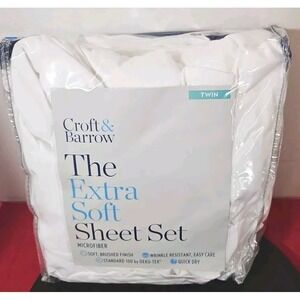 Croft & Barrow The Extra Soft 3 Pc Sheet Set White Twin New Microfiber‎ Dorm